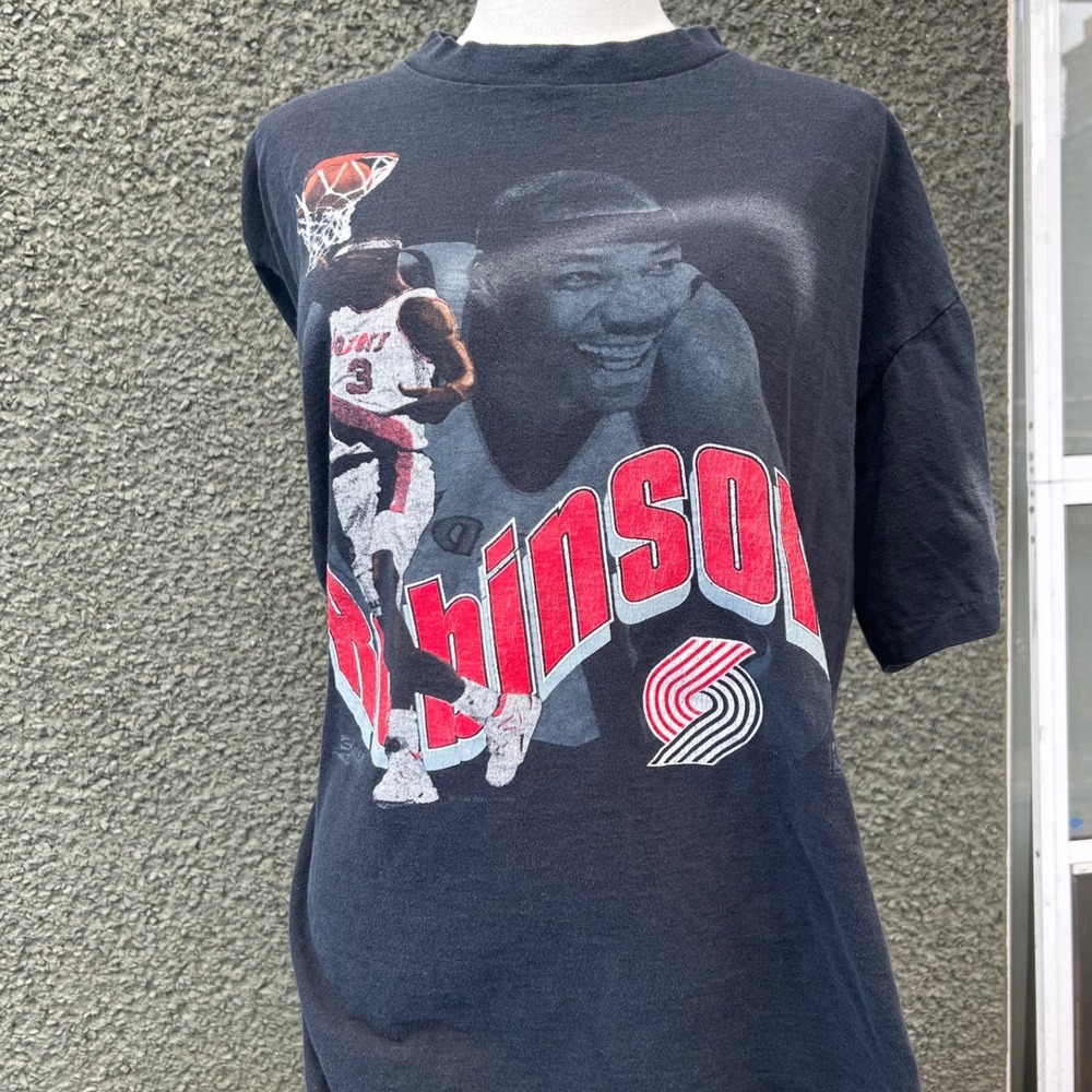 Vintage 90s Salem Portland Trail Blazers Cliff Robinson T Shirt Mens Black L